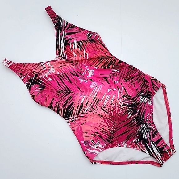 Speedo Women's One Piece Hot Pink Tropical Print Swimsuit Size 8 - Picture 1 of 14